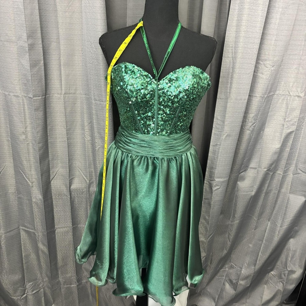 Sherri Hill Dress Womens 2 Emerald Green‎ Sequin Halter Sweetheart Prom Cocktail - Picture 10 of 16